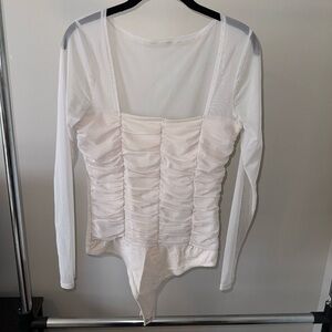 Sheer Paneled Cream Abercrombie & Fitch Bodysuit
